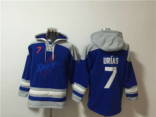 Men's Los Angeles Dodgers #7 Julio Ur??as Blue Ageless Must-Have Lace-Up Pullover Hoodie